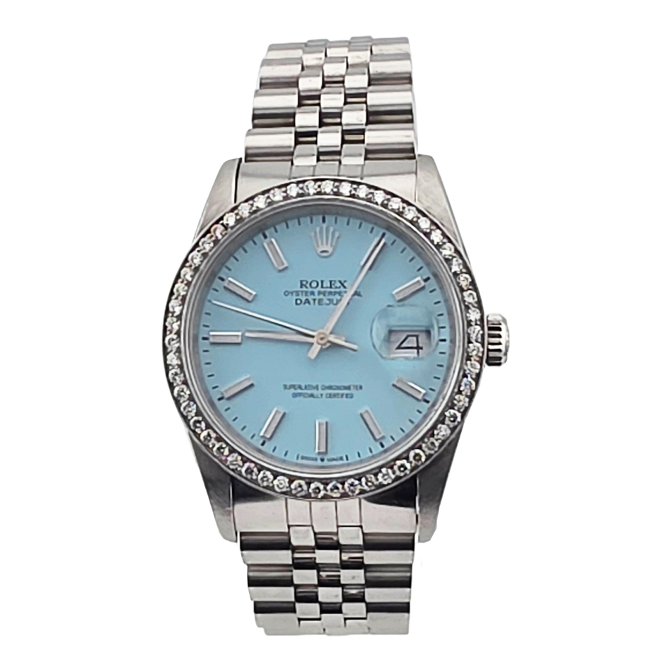Rolex #16220 Oyster Perpetual Datejust Tiffany Blue Diamond Dial w/ Diamond Bezel